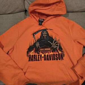 Harley-Davidson Orange Hoodie Mens Large